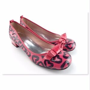 MARC JACOBS Heart Love Bow Patent Leather Block Heel Slip-on Ballet Pumps 37.5